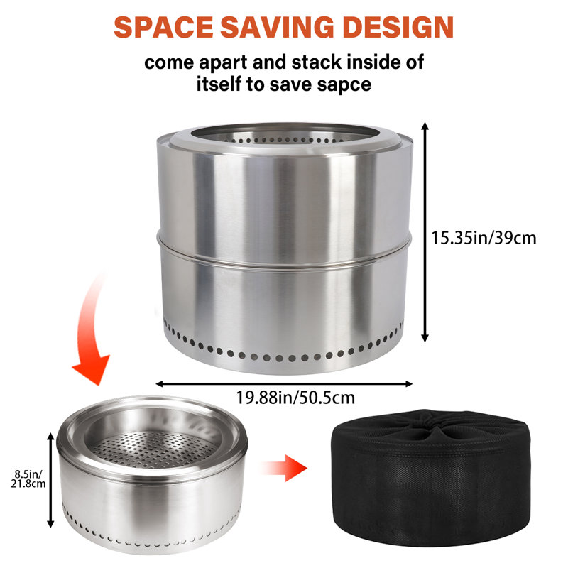 20 Inch Smokeless Firepit Outdoor, Stainless Steel Fire Pit, Smokeless Fire Pit For Outside With Carry Bag For Camping Backyard Patio Garden Picnic