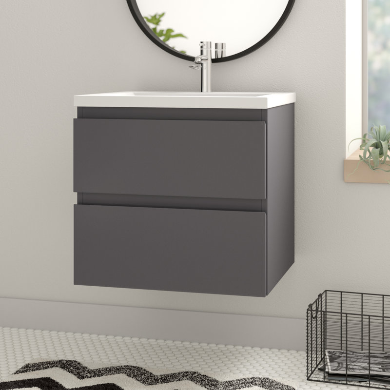 Ensemble de meuble-lavabo simple 24 po Hridhaan, Gris à haute brillance