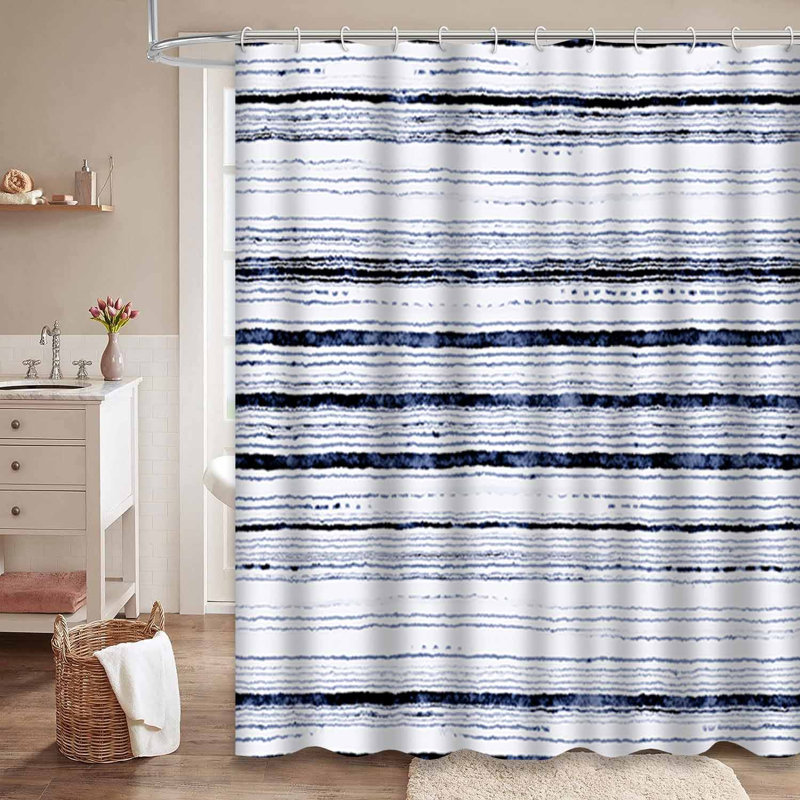 Rideau de douche aquarelle irrégulière bleu marine avec 12 crochets, L 72 po x l 72 po