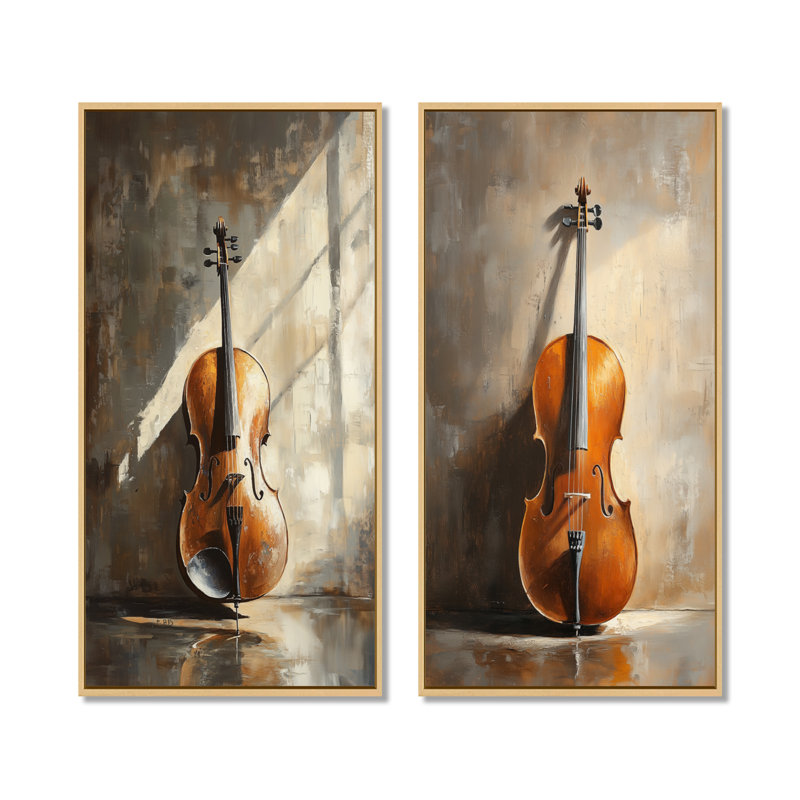 Solo sous une lumière chaude I - Ensemble de 2 toiles murales musicales, 40" H x 40" W, Natural Floater Framed