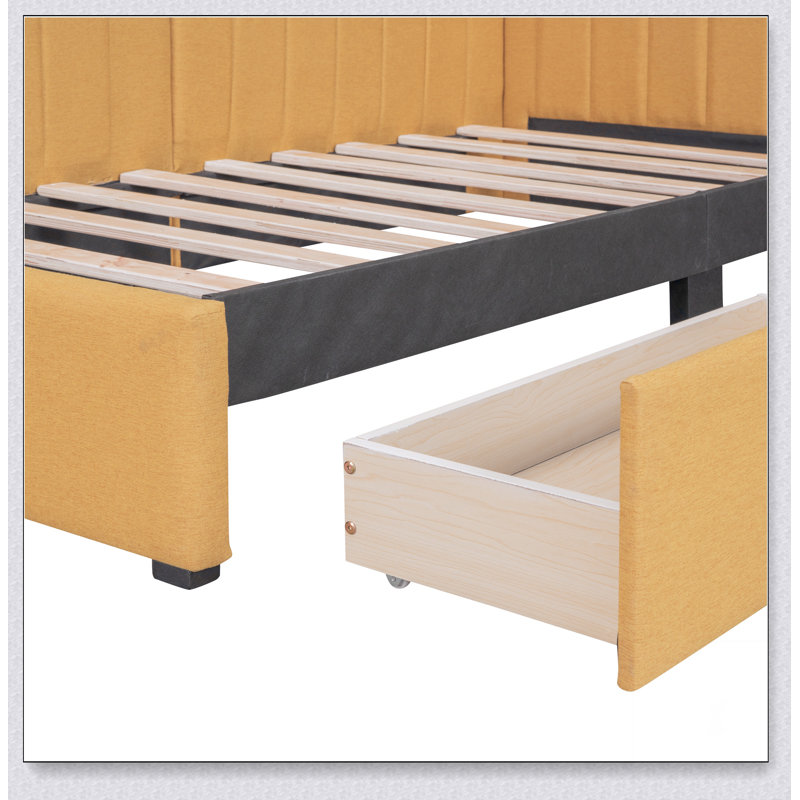 Upholstered Daybed With 2 Storage Drawers Sofa Bed Frame, Yellow