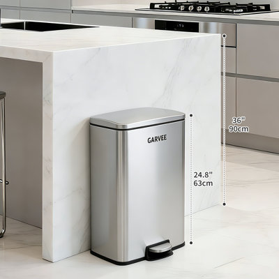 Poubelle à pédale mains libres - 13 gallons / 50L rectangulaire en acier inoxydable avec couvercle à fermeture douce, seau intérieur amovible, contrôle des odeurs à l'épreuve des animaux de compagnie, pour la cuisine, le bureau, le garage, l'argent, 42 x 36,8 x 63 cm