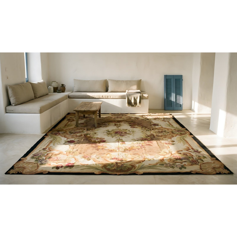 Antique Aubusson French Floral, Medallion Flat Weave Rug