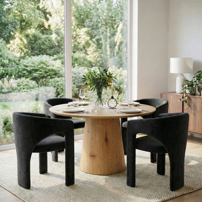 Ensemble de table de salle à manger ronde à ovale de 47 à 83 po, table de salle à manger à piédestal moderne en bois avec chaises demi-tonneau
