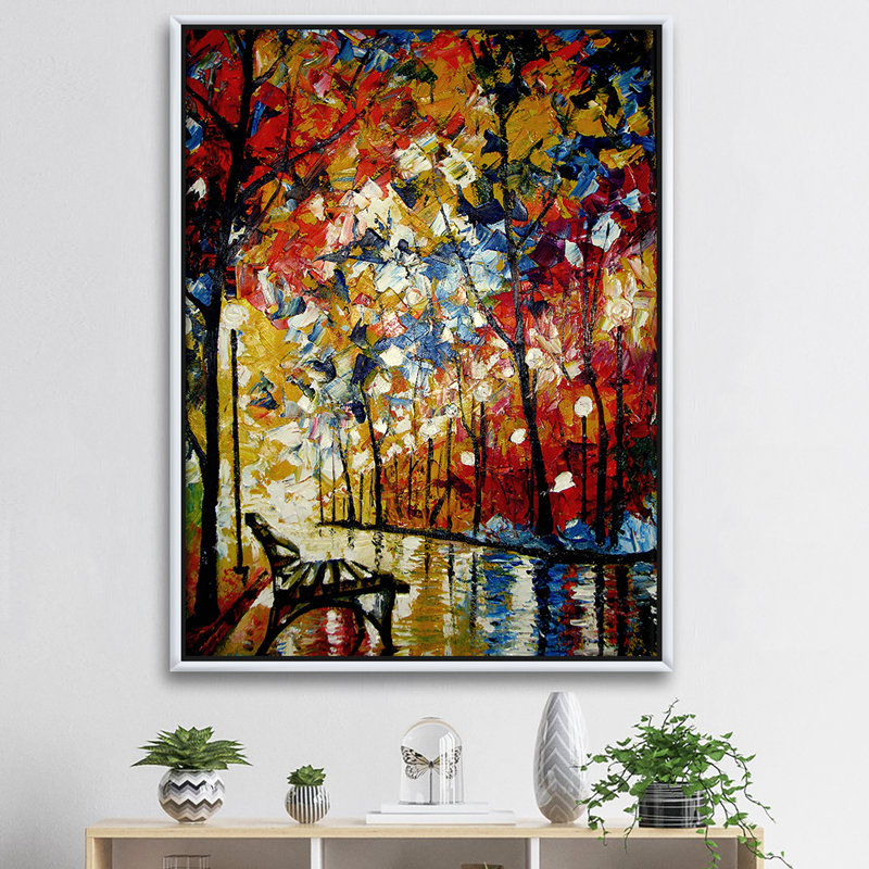Coucher de soleil romantique à travers les arbres dans le parc III - reproduction d'art sur toile, H 46 po x l 36 po x 1,5 po