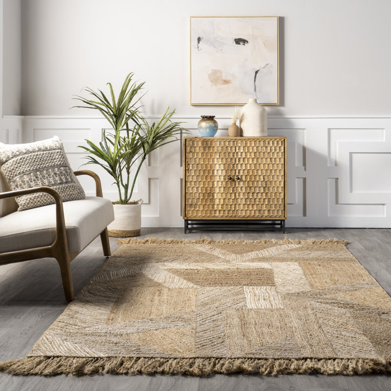 Davina Jute Area Rug for Dining Room Living Room, Natural/Ivory, Rectangle 5' x 8'