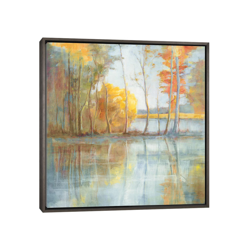 Reflet bord de lac par Danhui nai-impression, H 18 po x l 18 po x 1,5 po, Toile avec cadre gris, Pas de tapis