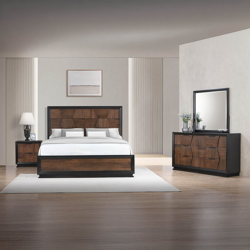 Ensemble de chambre à coucher de style traditionnel, Cinq pièces : Lit, 1 table de chevet, commode, co, Très grand