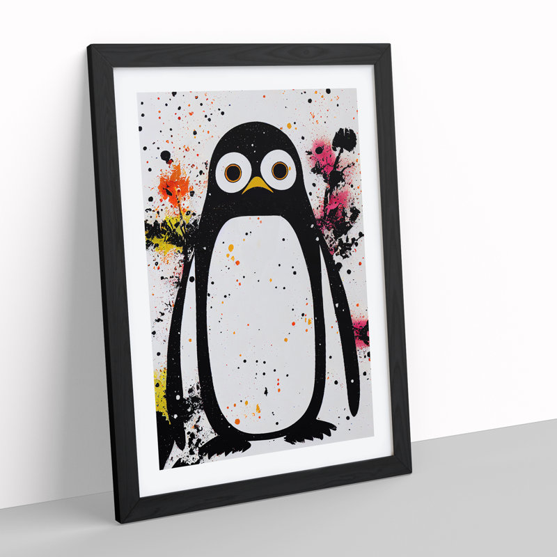 Painted Penguin No.2 - Wall Art, 64cm H x 46cm W x 2cm D, Black Framed