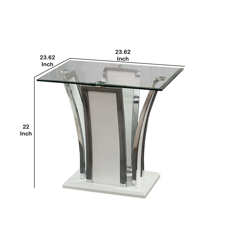 Maysa Glass Pedestal End Table, White/Gray