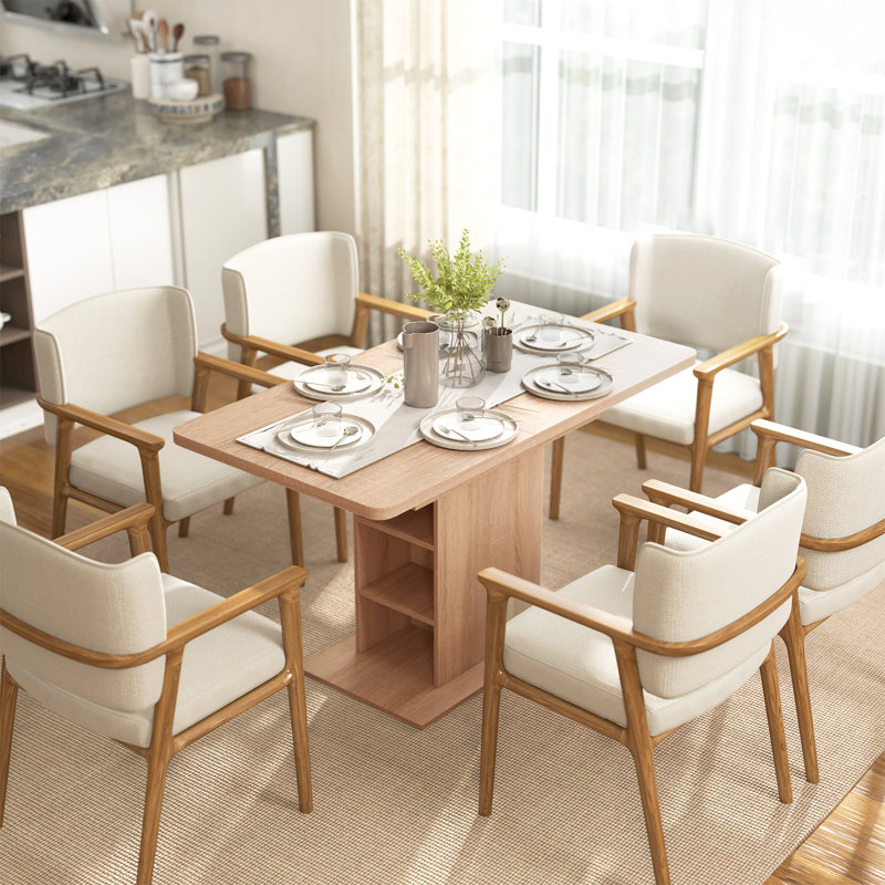 Table de salle à manger extensible pour 4-6, table de cuisine rectangulaire, naturel