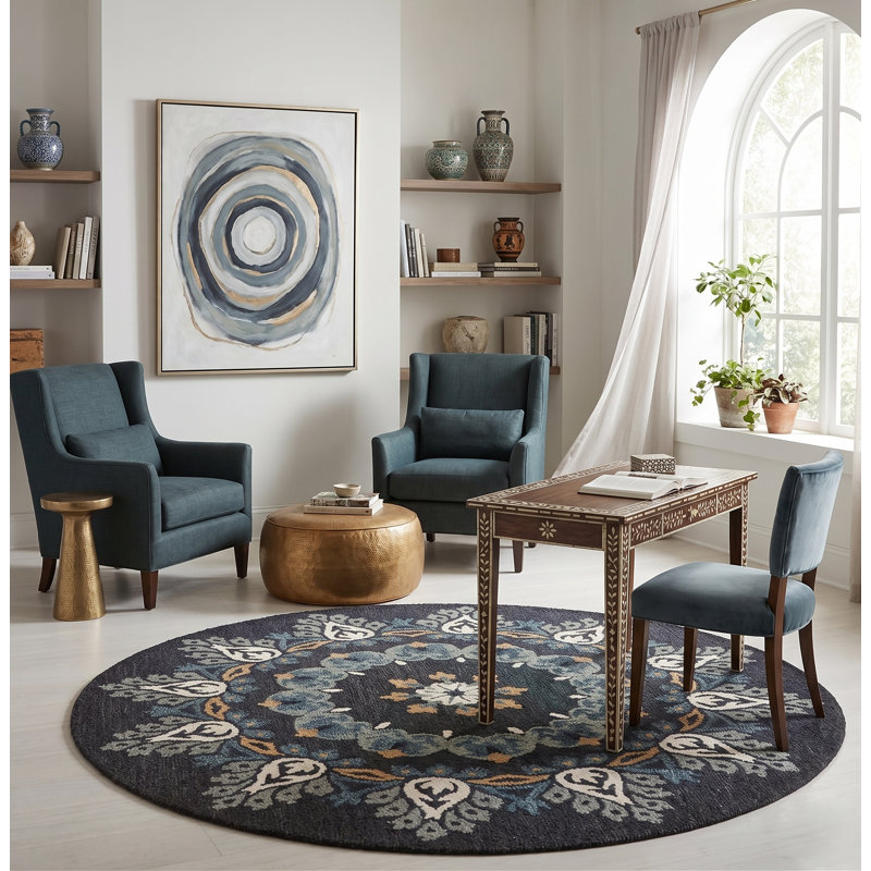 Padula Hand Tufted Wool Indoor Rug, Round 6'