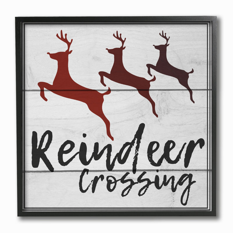 «Reindeer Crossing Sign», impression, Cadre noir, H 12 po x l 12 po
