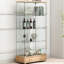 Élégante vitrine en verre avec 2 tiroirs, 4 tablettes, DEL à 13 couleurs et verrouillage sécuritaire pour mettre en valeur des figurines dans la chambre à coucher, assemblage rapide et élégant, rangement pour petits espaces de cuisine