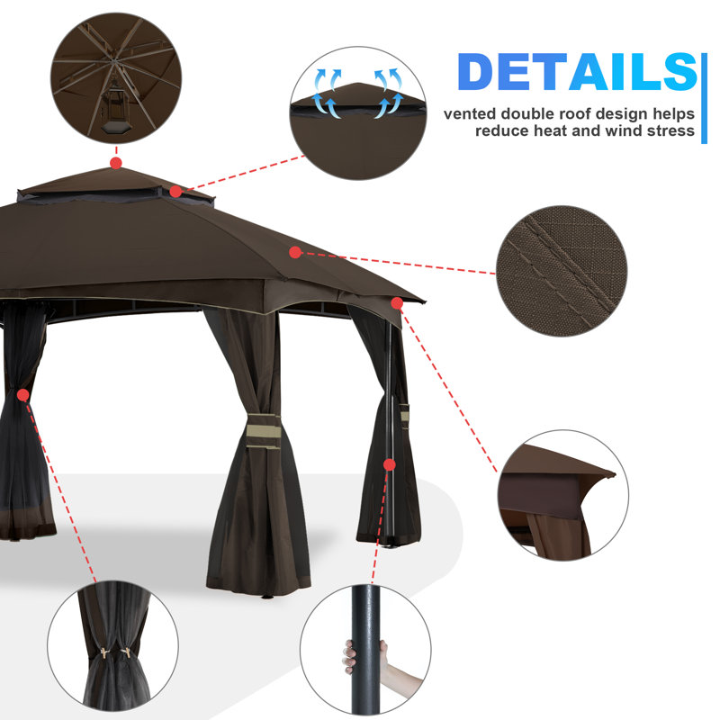 Steel Patio The Soft Roof Gazebos, Brown, 110" H x 131" W x 131" D