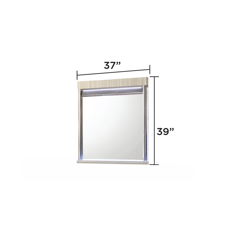 Miroir de style moderne Leonor avec DEL en gris avec détails linéaires épurés