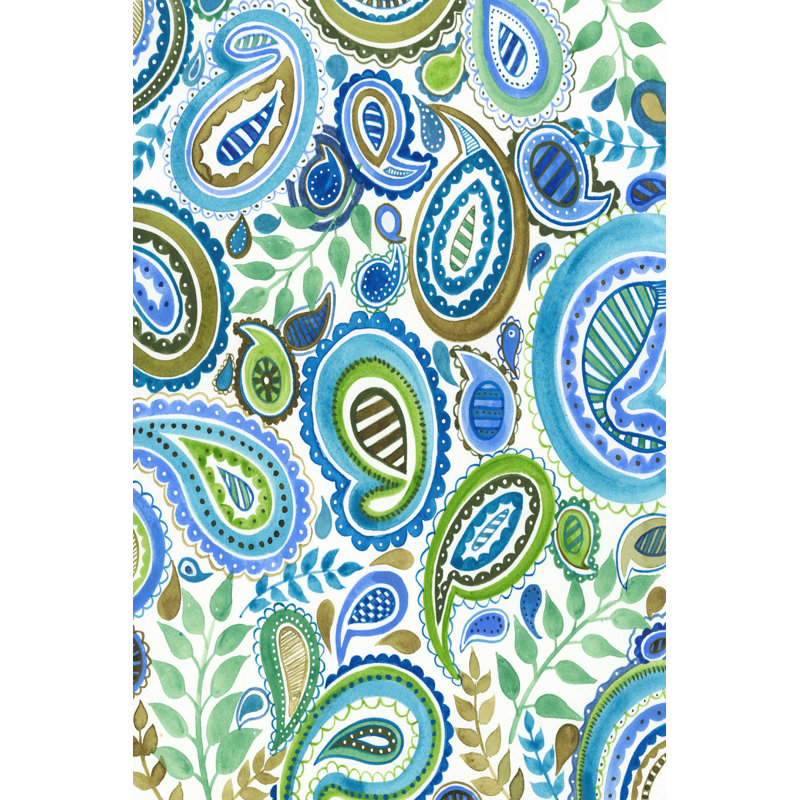 Cachemire bleu et vert I, H 12 po x l 8 po x P 1,25 po