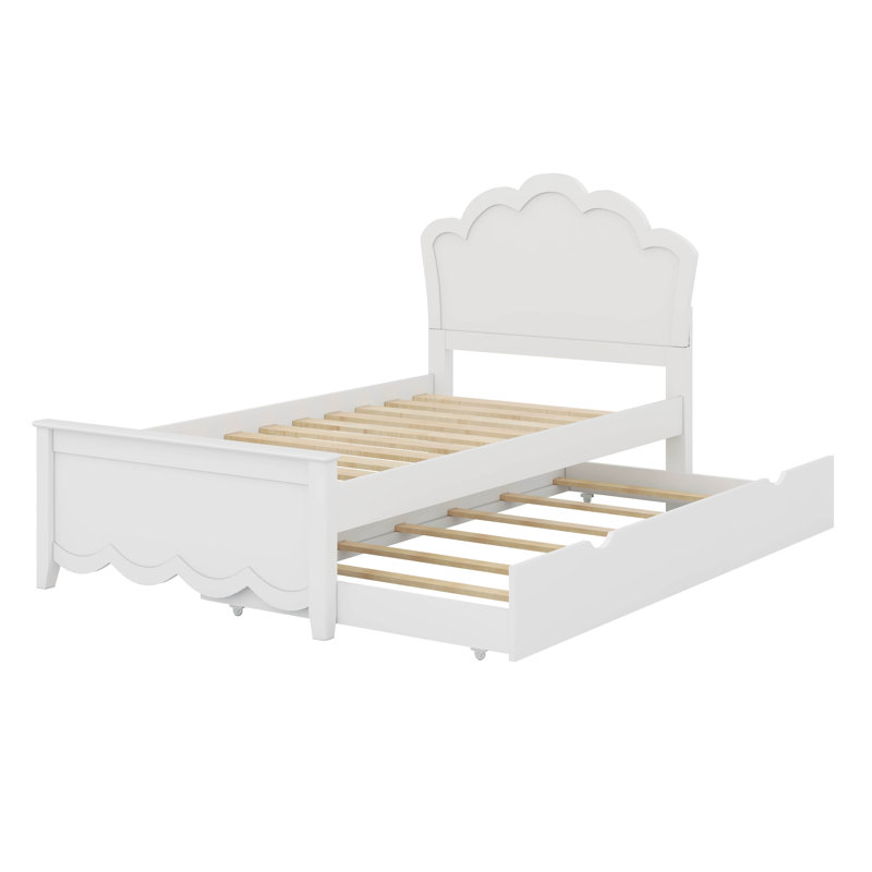 Lit plateforme simple en bois avec tête de lit et lit gigogne