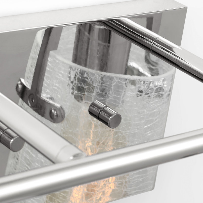 Crofton Bathroom Bedroom Wall Fixture With Clear Crackle Glass Shade, Chrome, 9" H x 33.375" W x 7.5" D, 4 Lights