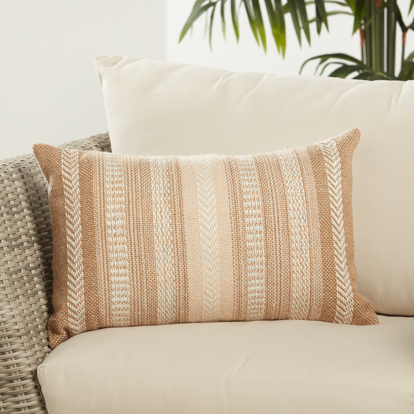 Positano 21" x 13" Embroidered Pillow Cover, Taupe/Beige, Polyester/Polyfill