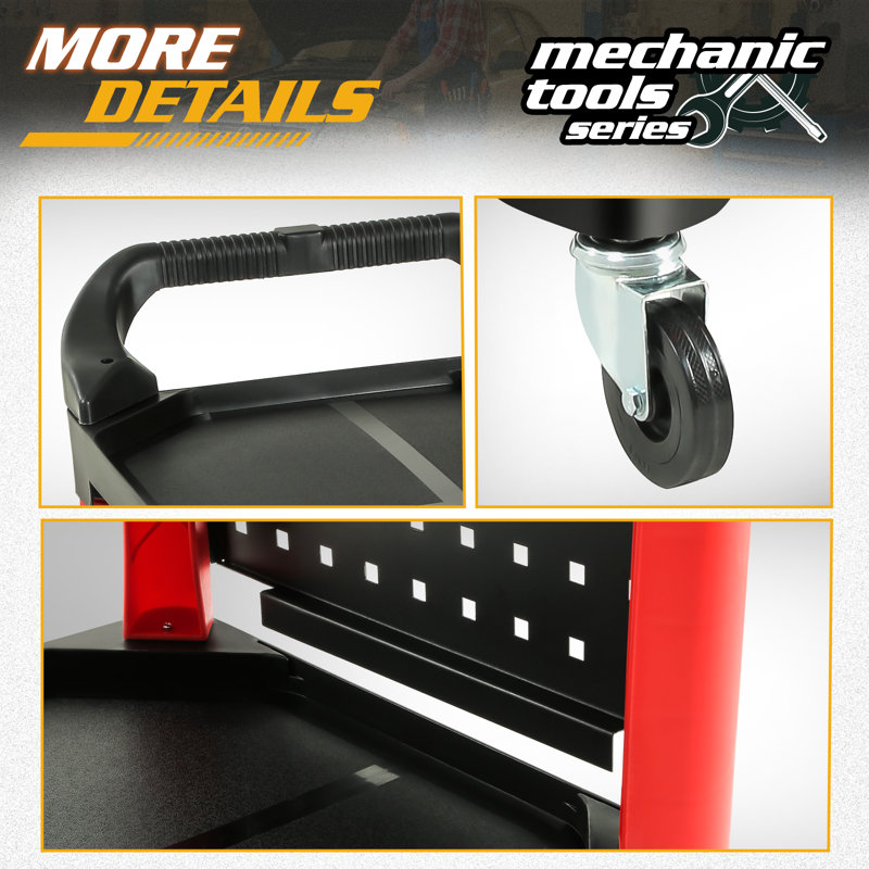 3-Tier Heavy-Duty Detailing Cart With Hooks Rolling PP Utility Cart For Garage, Mechanics & Auto Detailing