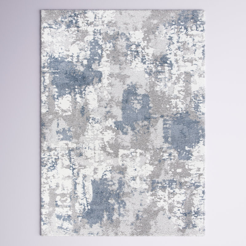 Tapis gris / bleu / blanc Hassen, Rectangle 10 pi x 14 pi