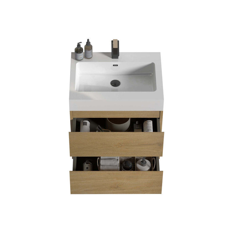 Meuble-lavabo de salle de bain avec lavabo, grand meuble-lavabo flottant mural de rangement pour salle de bain moderne, pré-assemblé