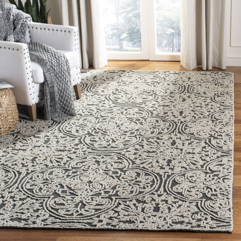Tapis géométrique en laine et coton touffeté à la main Marys Trace, Rectangle 4pi x 6 pi