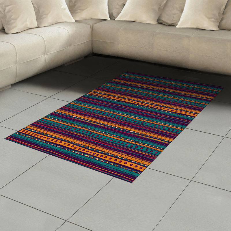 Striped High Density Long Fiber Poly Threads Decorative Area Rug Carpet, Rectangle 4' x 5'8"