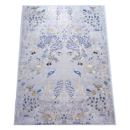 4X6 Modern Gray Birds Machine Washable Area Rug with Built-in Padding and Non-Slip Backing