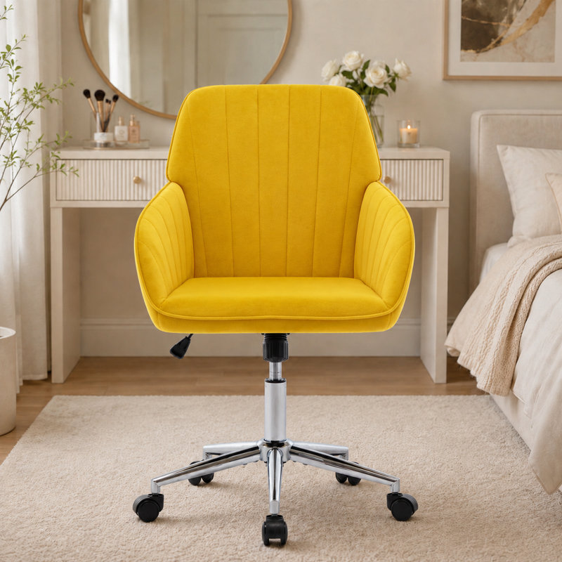 Chaise de bureau moderne et ajustable avec coussin moelleux, pieds en métal, Jaune vif