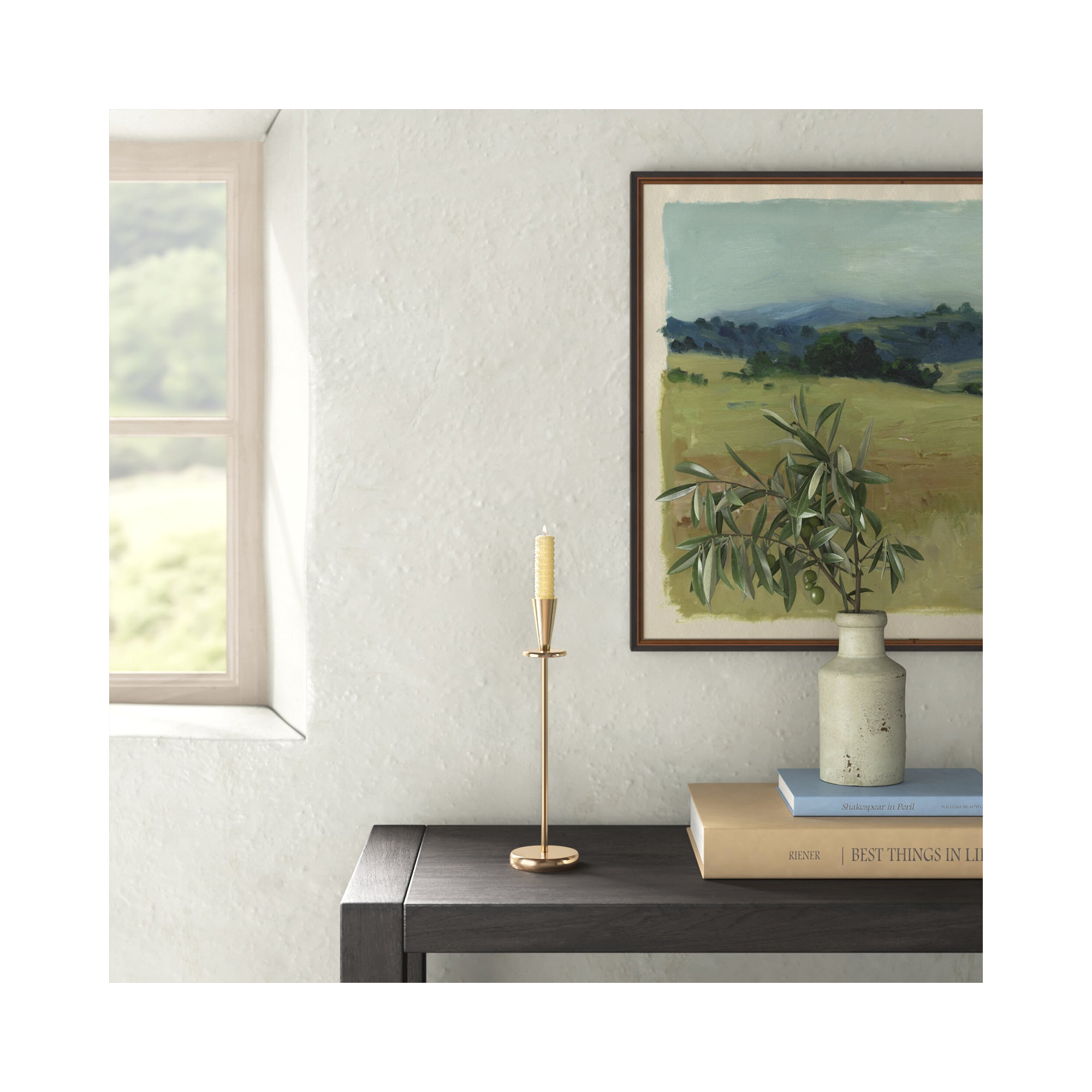 Metal Tabletop Candlestick, 12.25" H x 3" W x 3" D