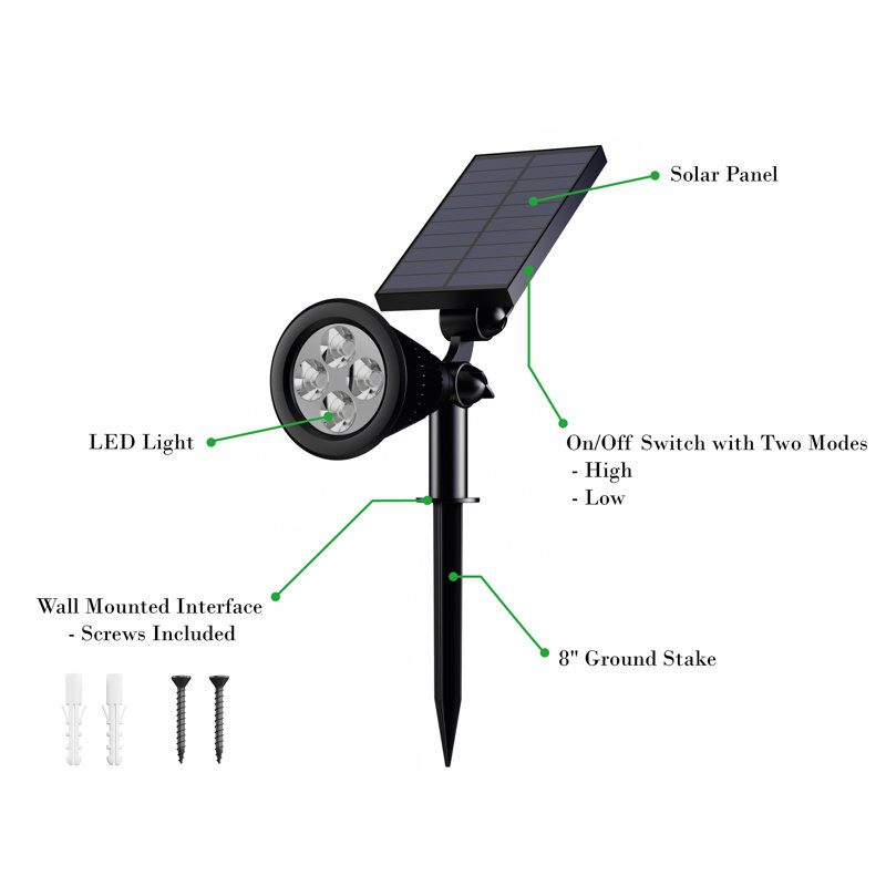 Black Solar LED Pathway Lights with Auto On/Off, Set of 2