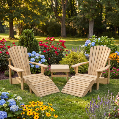 CMB-A | Ensemble de 5 chaises Adirondack en pin traité sous pression – 2 chaises Adirondack classiques d'extérieur avec table d'appoint et 2 repose-pieds. Bois écologique résistant aux intempéries, par Weathercraft