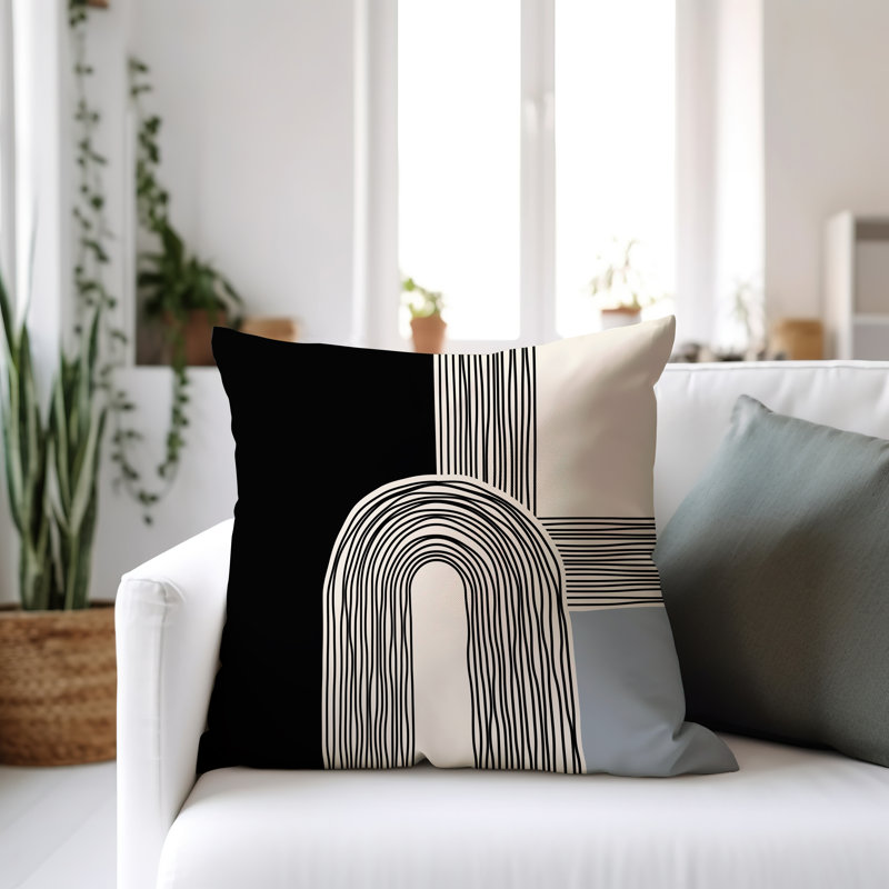 Coussin décoratif réversible intérieur / extérieur Cassie, H 19 po x l 19 po, Gris / Crème / Noir