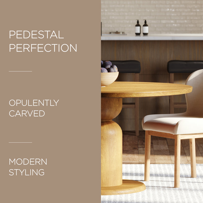 Maven Lane Mila Contemporary Round Wooden Dining Table in Refined Natural Finish, Brown