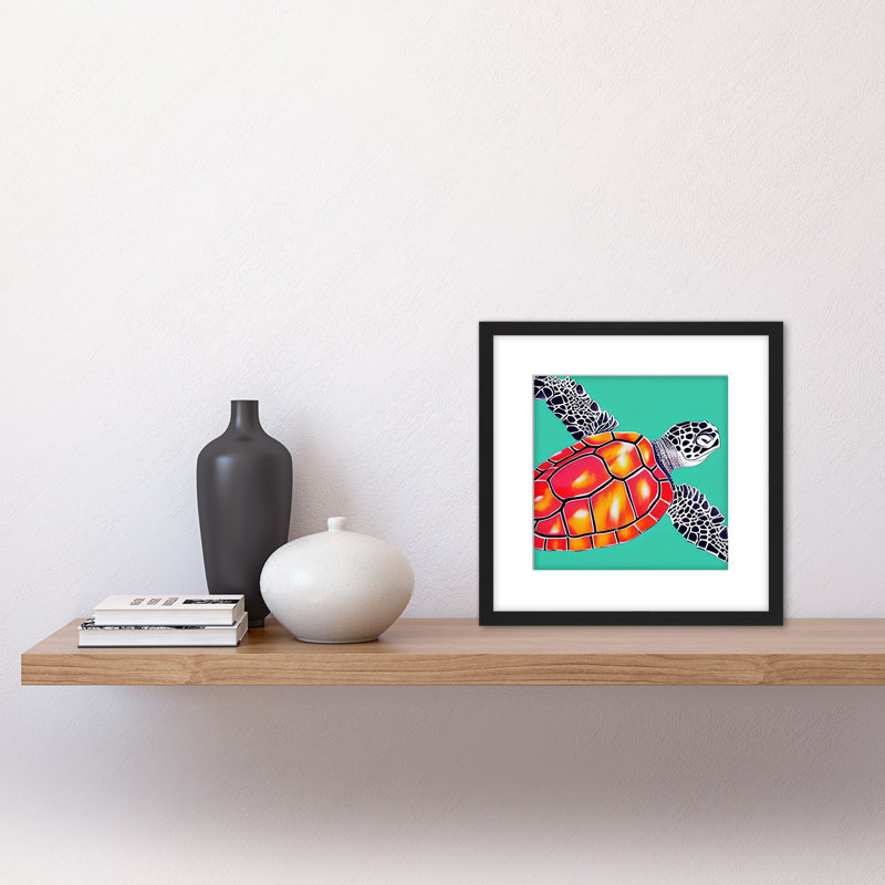 Loggerhead Turtle Red Shell Watercolour Ink - Single Picture Frame Print