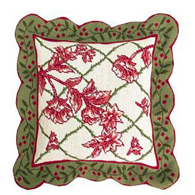 19" x 19" Cranberry Toile Needlepoint Pillow
