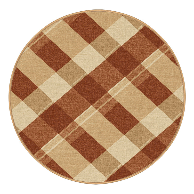 Machine Washable Wynsum Traditional Plaid Rug in Brown – LightBrown Binding, 3' Round
