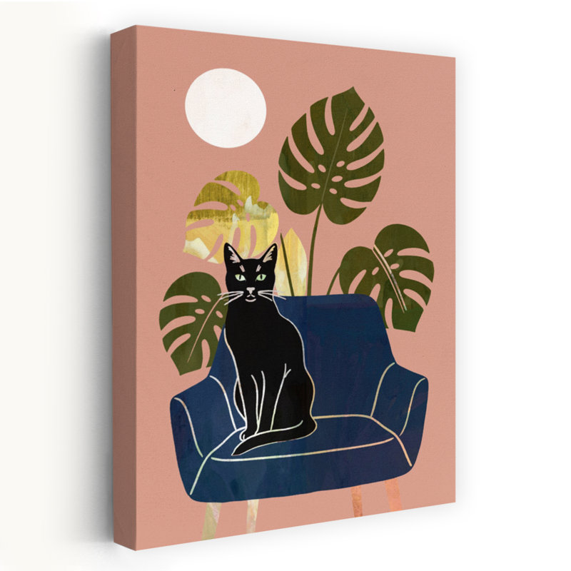 «The Sundased Feline Modern Retro Vibrant Cat», art mural, H 18 po x l 12 po