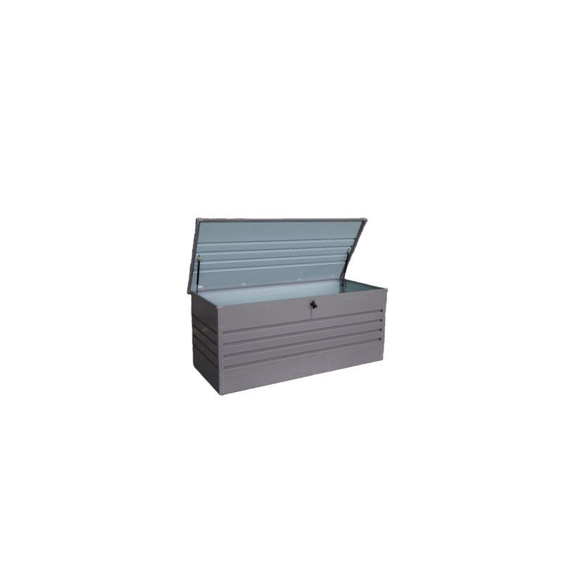 260 Gallon Extra Large Metal Outdoor Deck Box - Waterproof Patio Storage Container with Lockable Lid for Furniture Cushions, Pool Accessories, Garden Tools - Light Gray