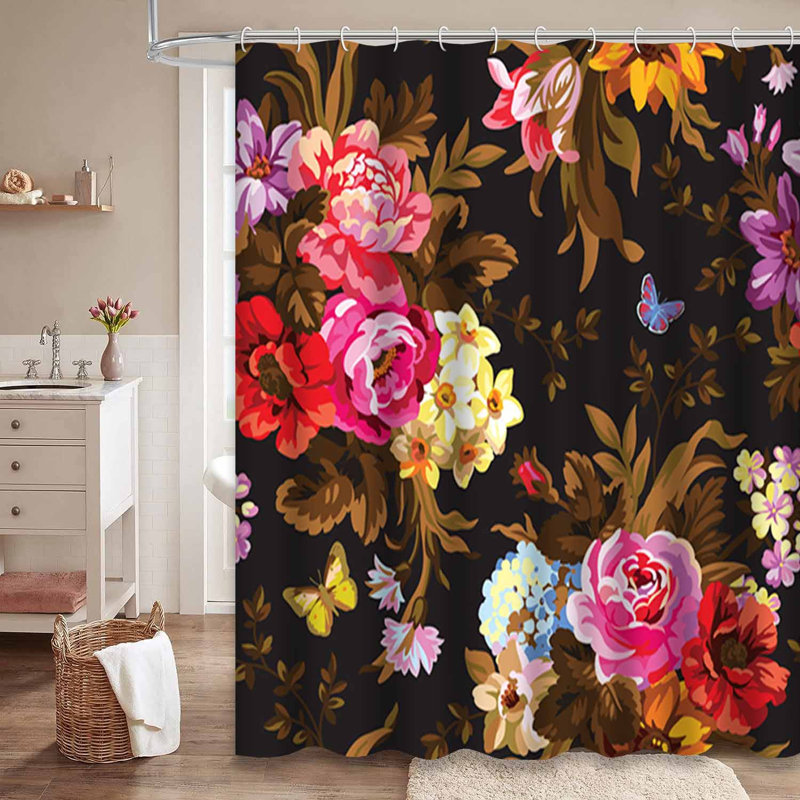 Rideau de douche imperméable à motif floral avec 12 crochets, L 72 po x l 78 po