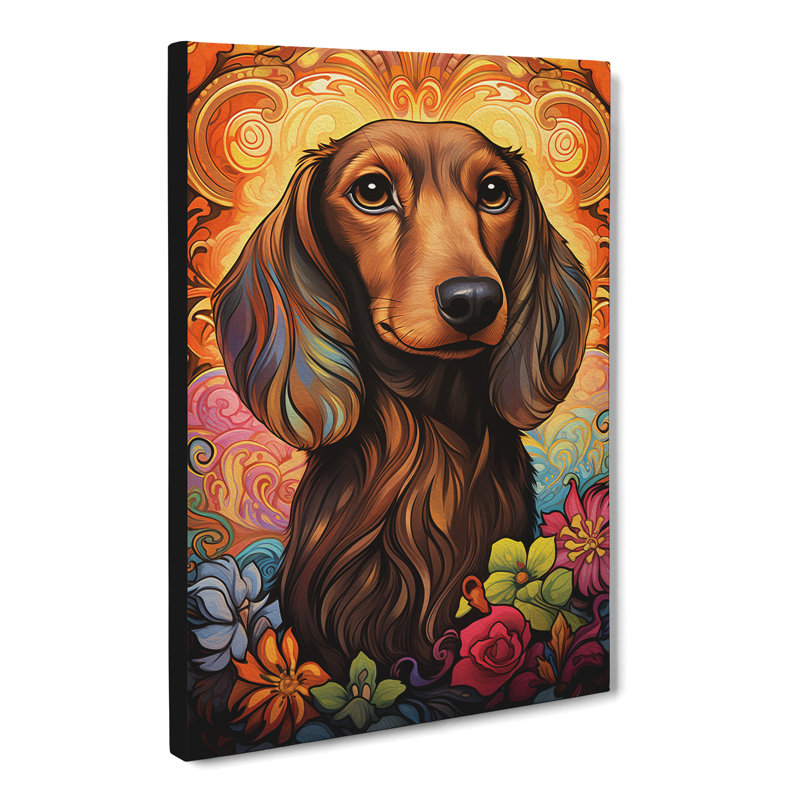 Dachshund Nouveau - Wrapped Canvas, 60cm H x 40cm W x 3cm D