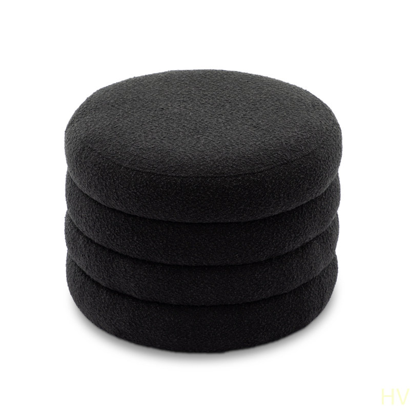 Repose-pieds rond avec rangement en tissu Boucle, Noir