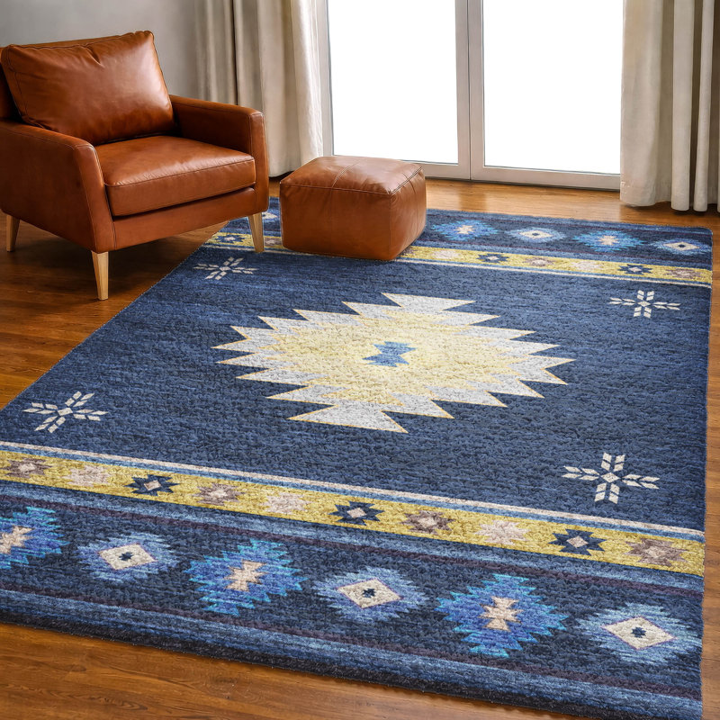 Premium Machine Washable Dream Shag ADS179 Aztec Rug, Blue, 10' x 14'