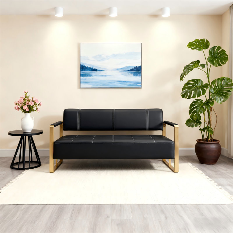57.9" Width Modern Upholstery Faux Bonded Leather Loveseat Sofa With Arms
