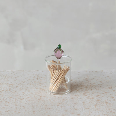 Glass Toothpick Holder with Strawberry Design
