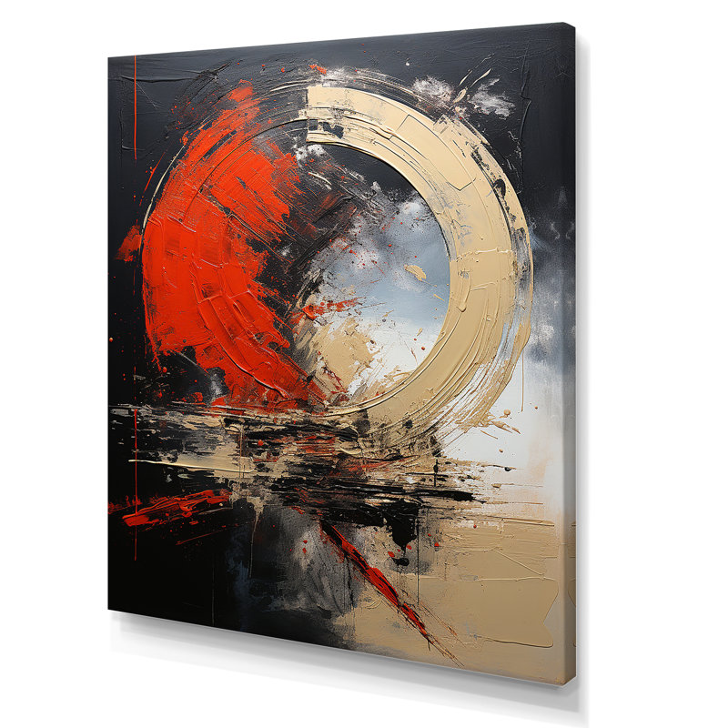 Red Moon Shapes - Art mural abstrait, Toile tendue, H 32 po x l 24 po x P 1 po