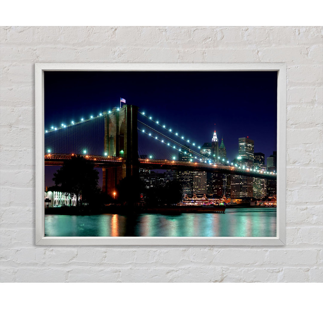 Brooklyn Bridge NYC Blue Nights - Einzelner Bilderrahmen Kunstdrucke auf Leinwand