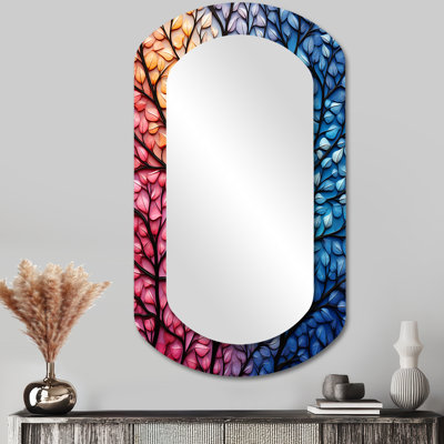 Miroir mural orange moderne asymétrique orange Autumn Tree Foliage II